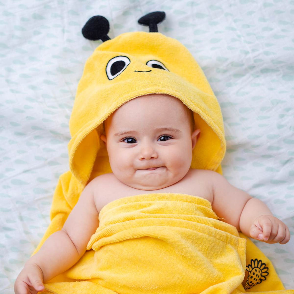 sarı arılı bebek banyo havlusu kapüşonlu pamuklu 0-6 yaş 1