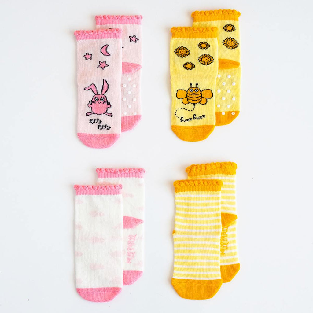 tavşanlı bebek çorabı arılı pembe sarı 0-12 ay kız bebek 1