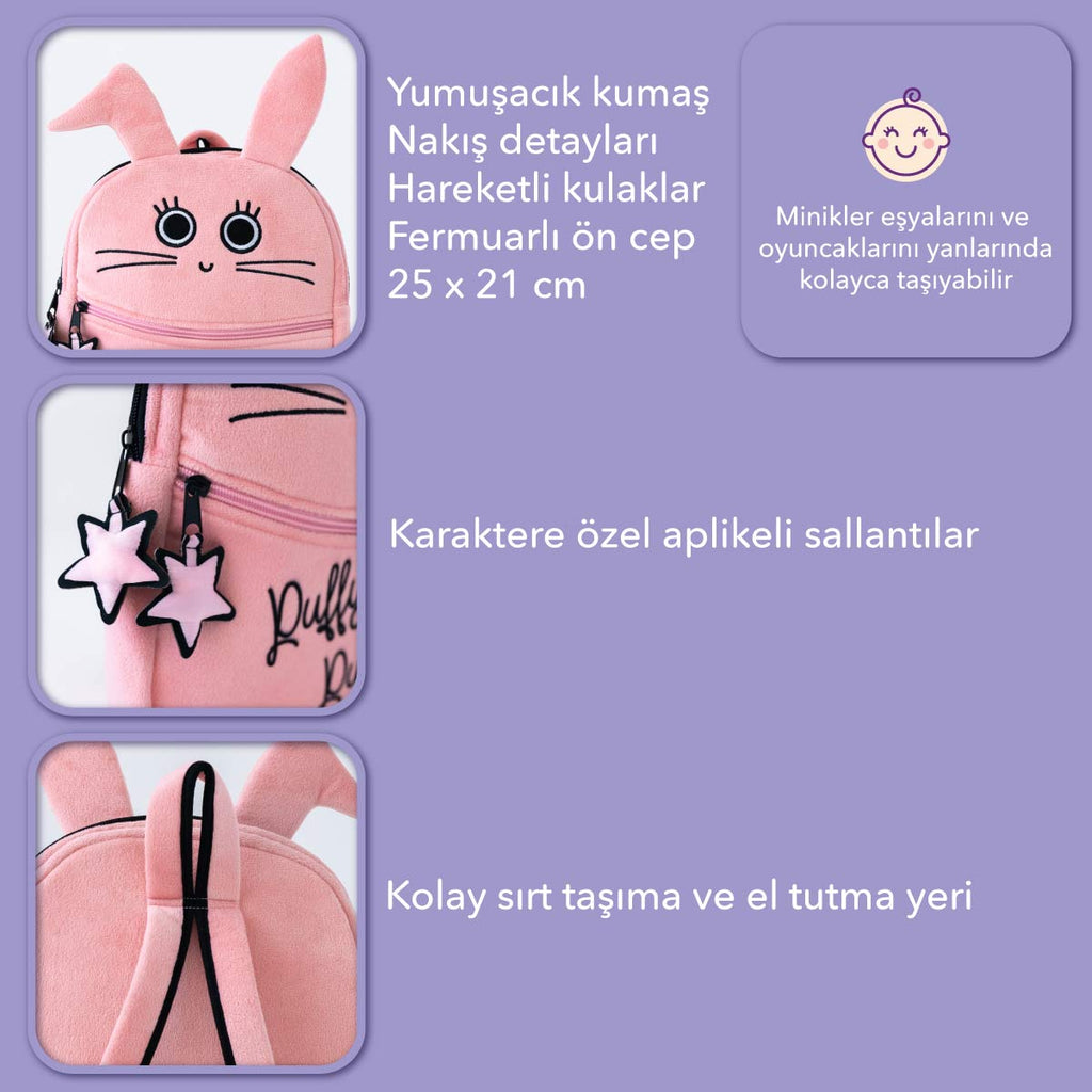 pembe tavşan peluş sırt çantası kız çocuk 7