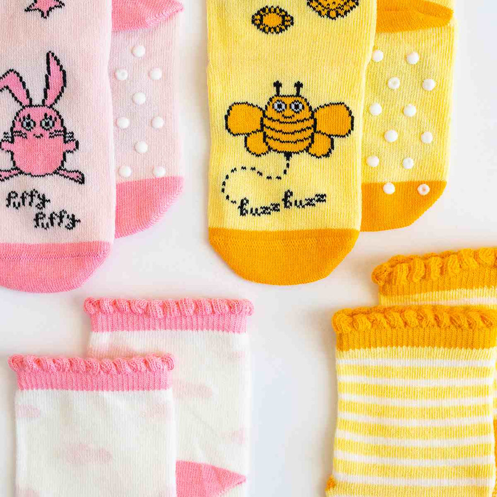 tavşanlı bebek çorabı arılı pembe sarı 0-12 ay kız bebek 2
